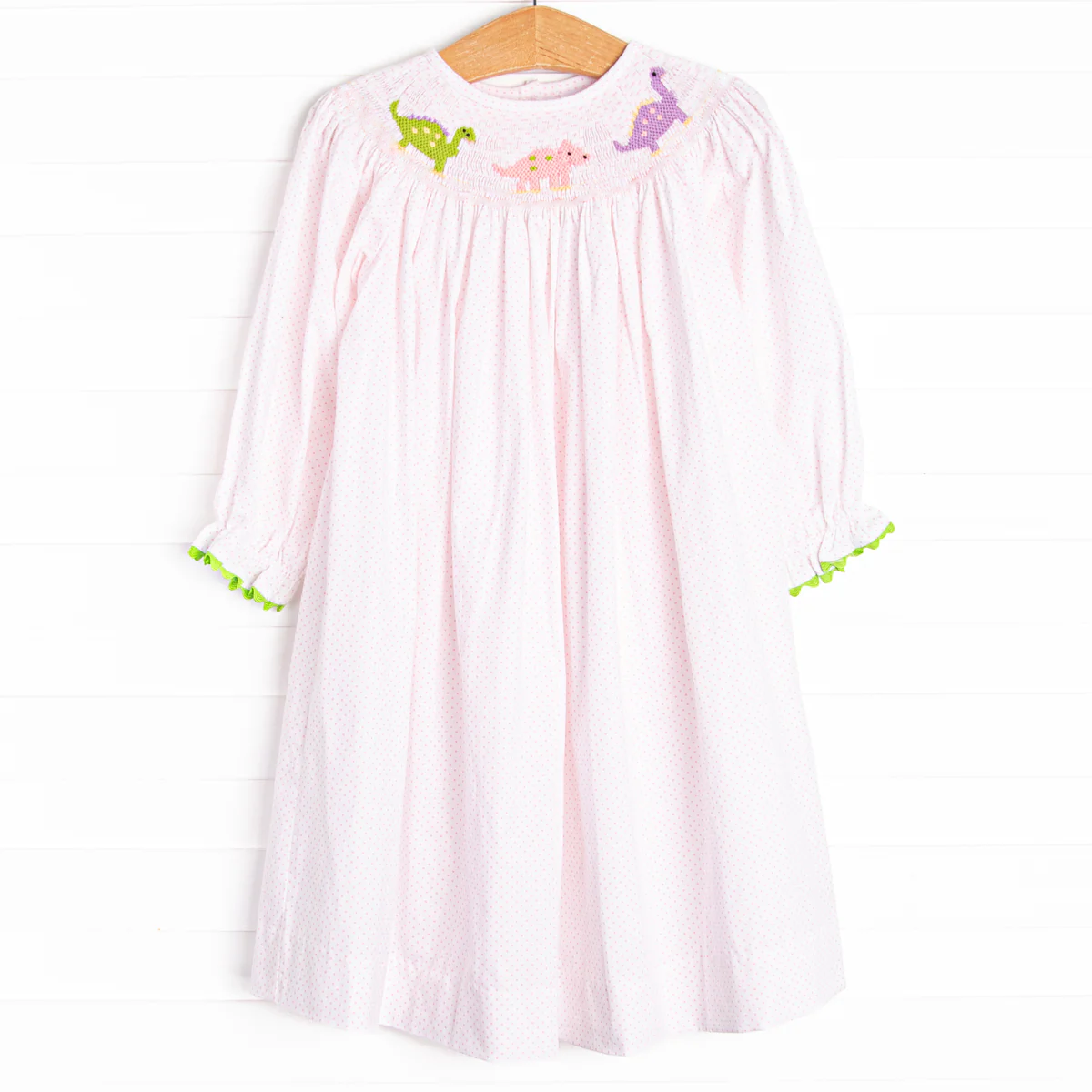 GLD1023 smocked dinosaur long sleeves girl dress 202503 preorder