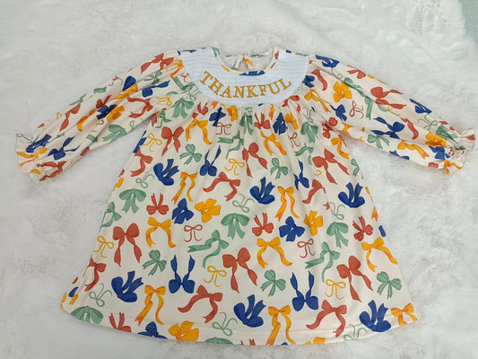 GLD1086 smocked bow Thankful girl summer dress 202506 preorder