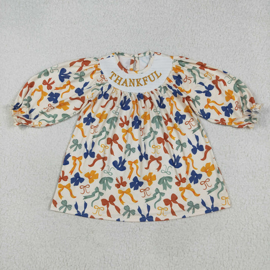 GLD1086 smocked bow Thankful girl summer dress 202507 RTS