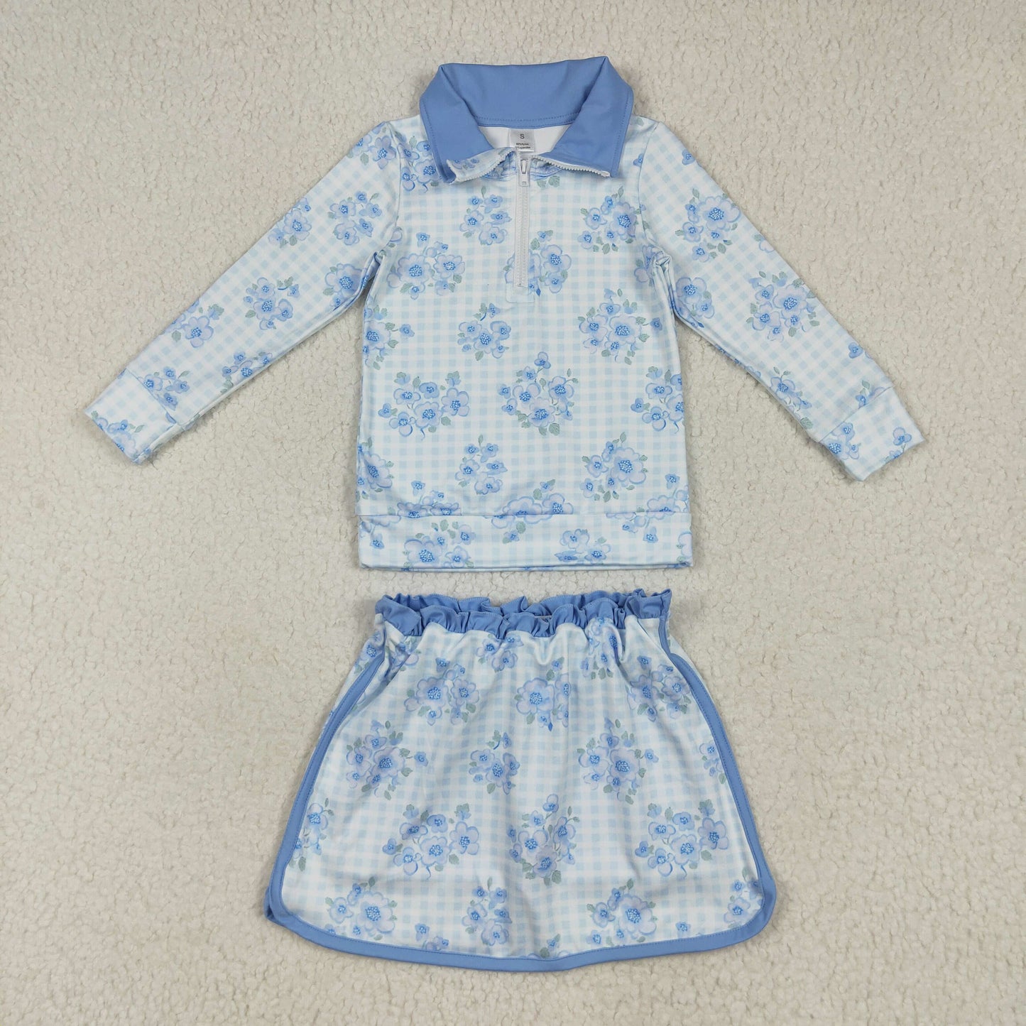 GLD1097 Yoga blue flower zipper  girl summer skirt outfit 202507 RTS
