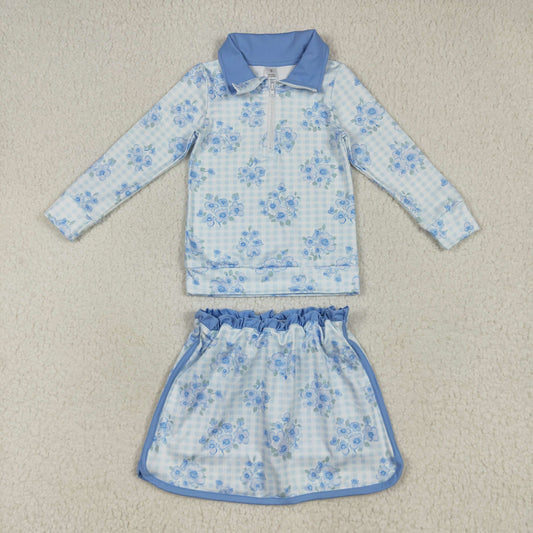 GLD1097 Yoga blue flower zipper  girl summer skirt outfit 202507 RTS