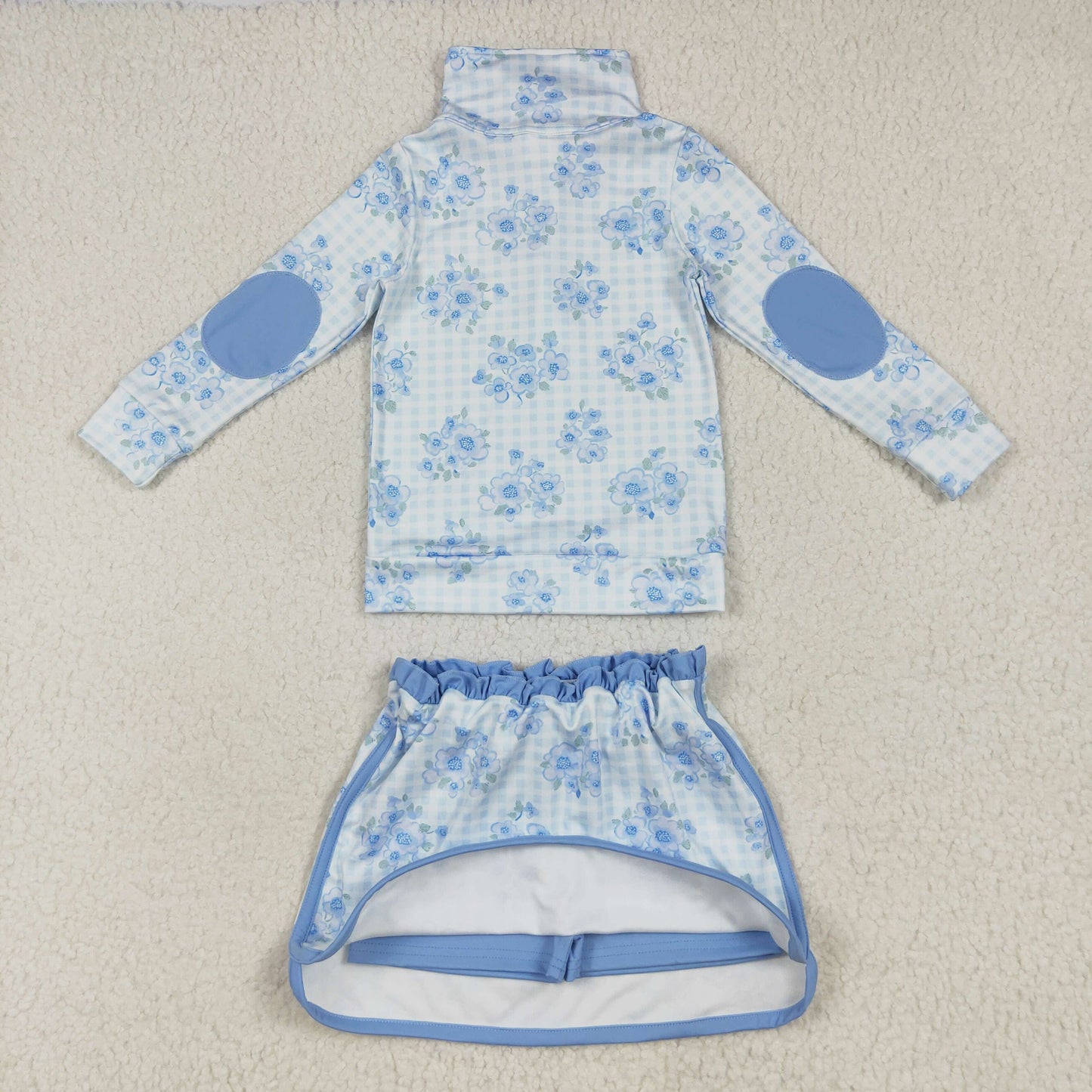 GLD1097 Yoga blue flower zipper  girl summer skirt outfit 202507 RTS