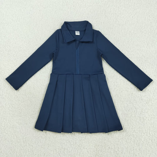 GLD1151 solid blue  zipper yoga girl dress 202508 rts