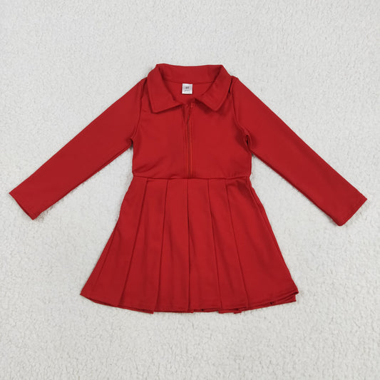 GLD1153 red solid zipper yoga girl dress 202507 RTS