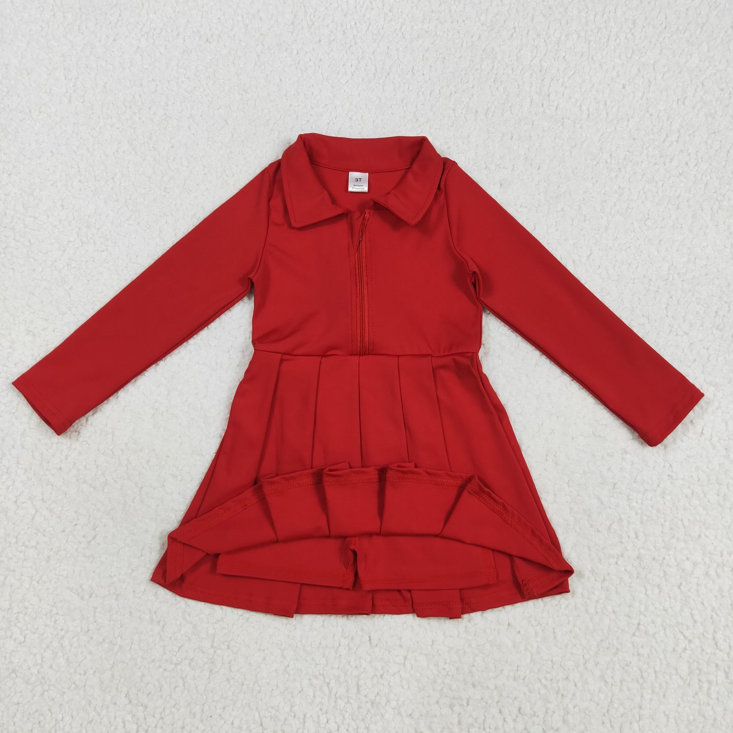 GLD1153 red solid zipper yoga girl dress 202507 RTS