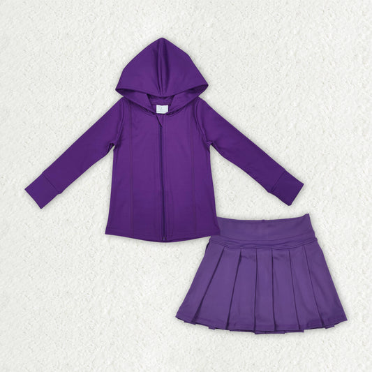GLD1192 YOGA purple kids yoga hoodie zipper girl skirt outfit 202507