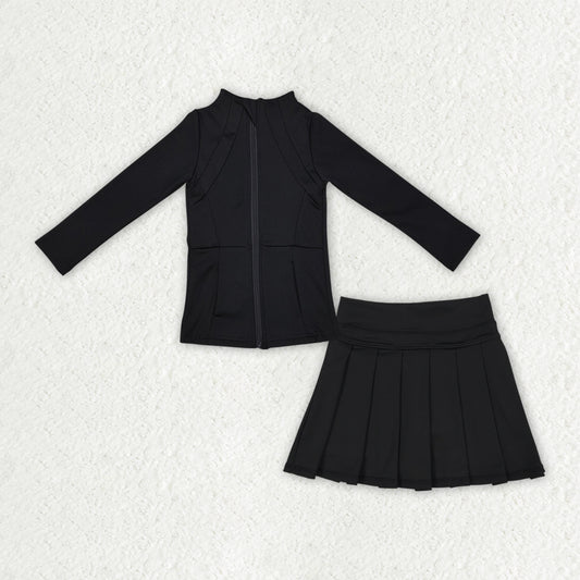 GLD1193 YOGA black kids yoga hoodie zipper girl skirt outfit 202507