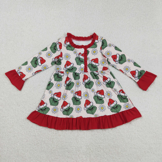 GLD1230  Christmas grinch flowers girl dress 202508 RTS