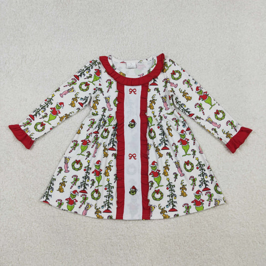 GLD1289 embroidery grinch Christmas  western girl dress 202510RTS