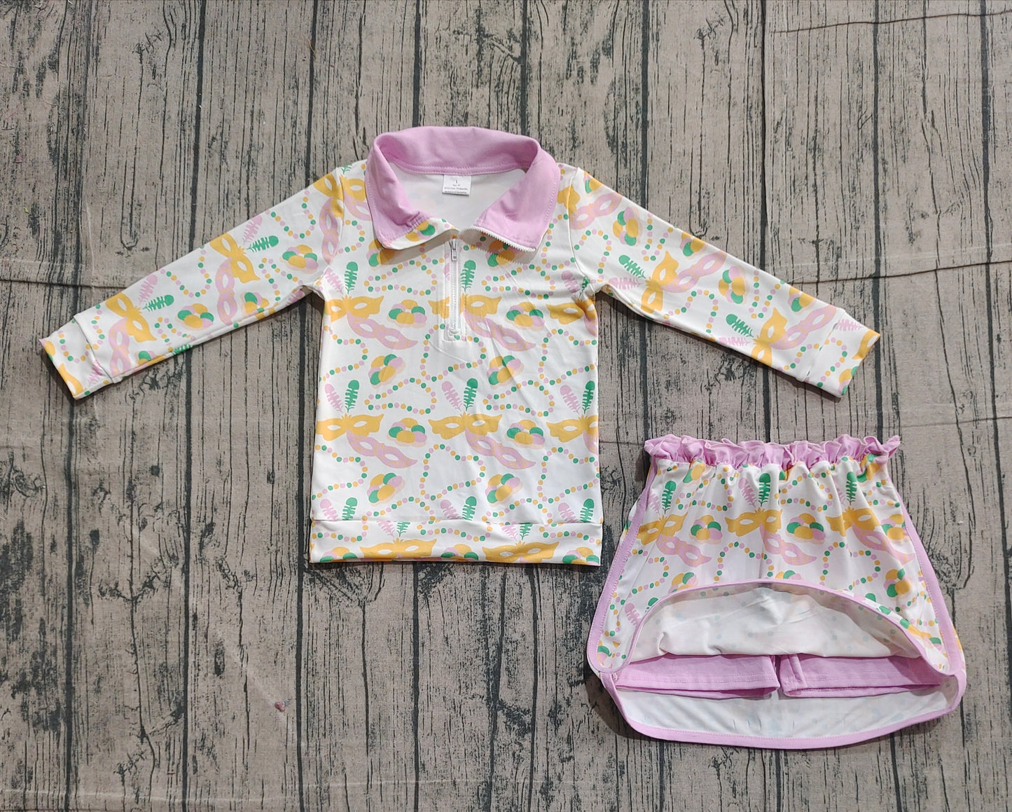 GLD1334 bow Mardi Gras girl skirt outfit 202511 preorder