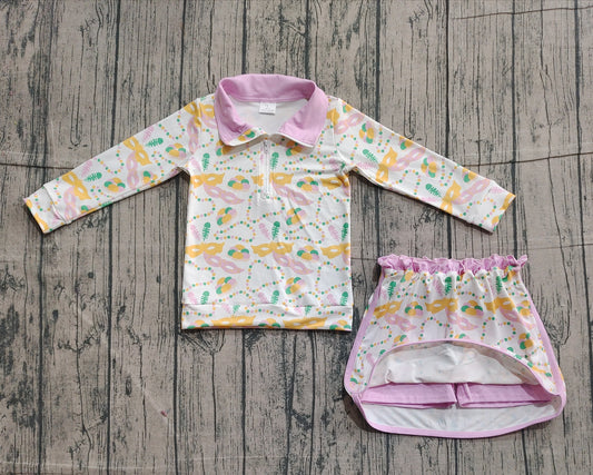 GLD1334 bow Mardi Gras girl skirt outfit 202511 preorder