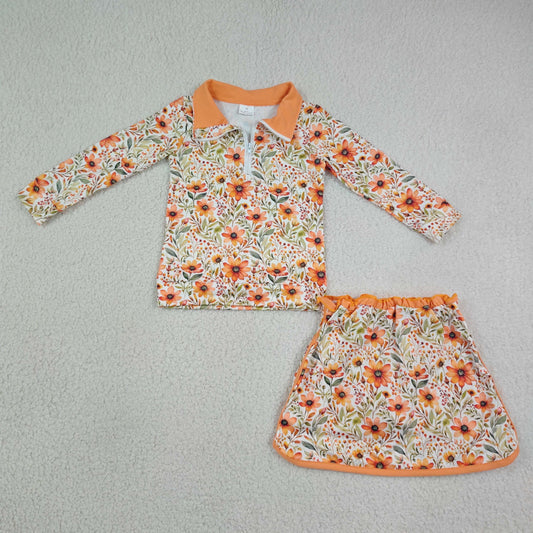 GLD1606 FALL flower zipper girl outfit skirt 202608 RTS