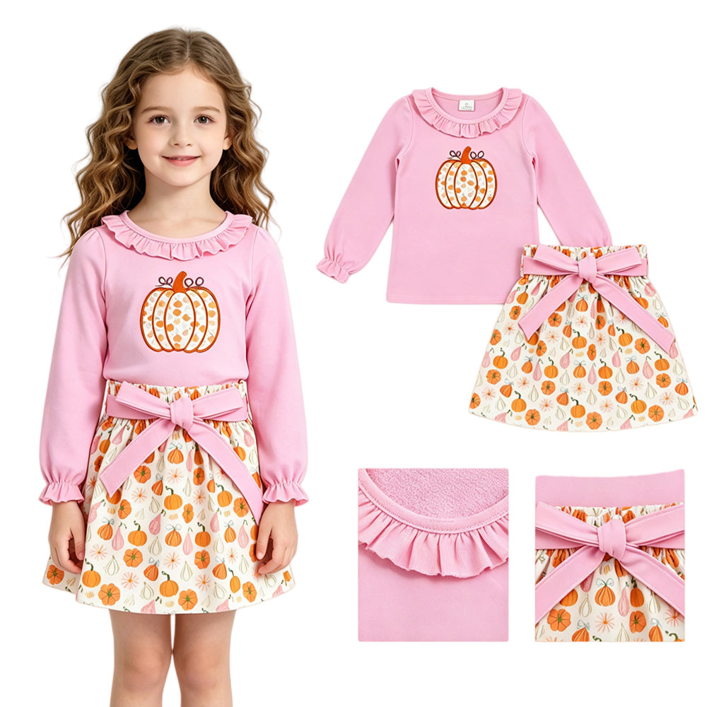 RTS NO MOQ GLD1641 embroidery Halloween pumpkin western girl outfit 202608