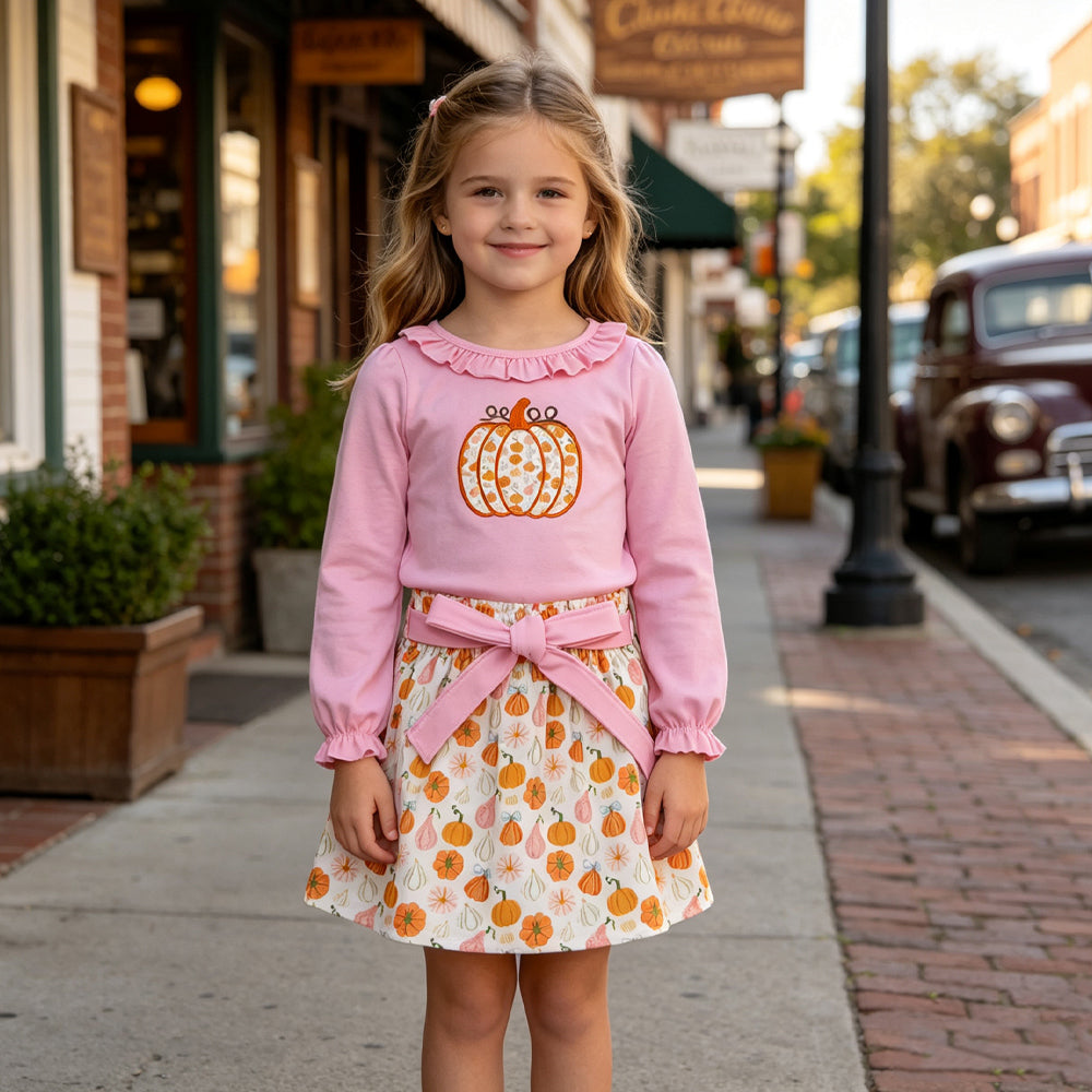 RTS NO MOQ GLD1641 embroidery Halloween pumpkin western girl outfit 202608