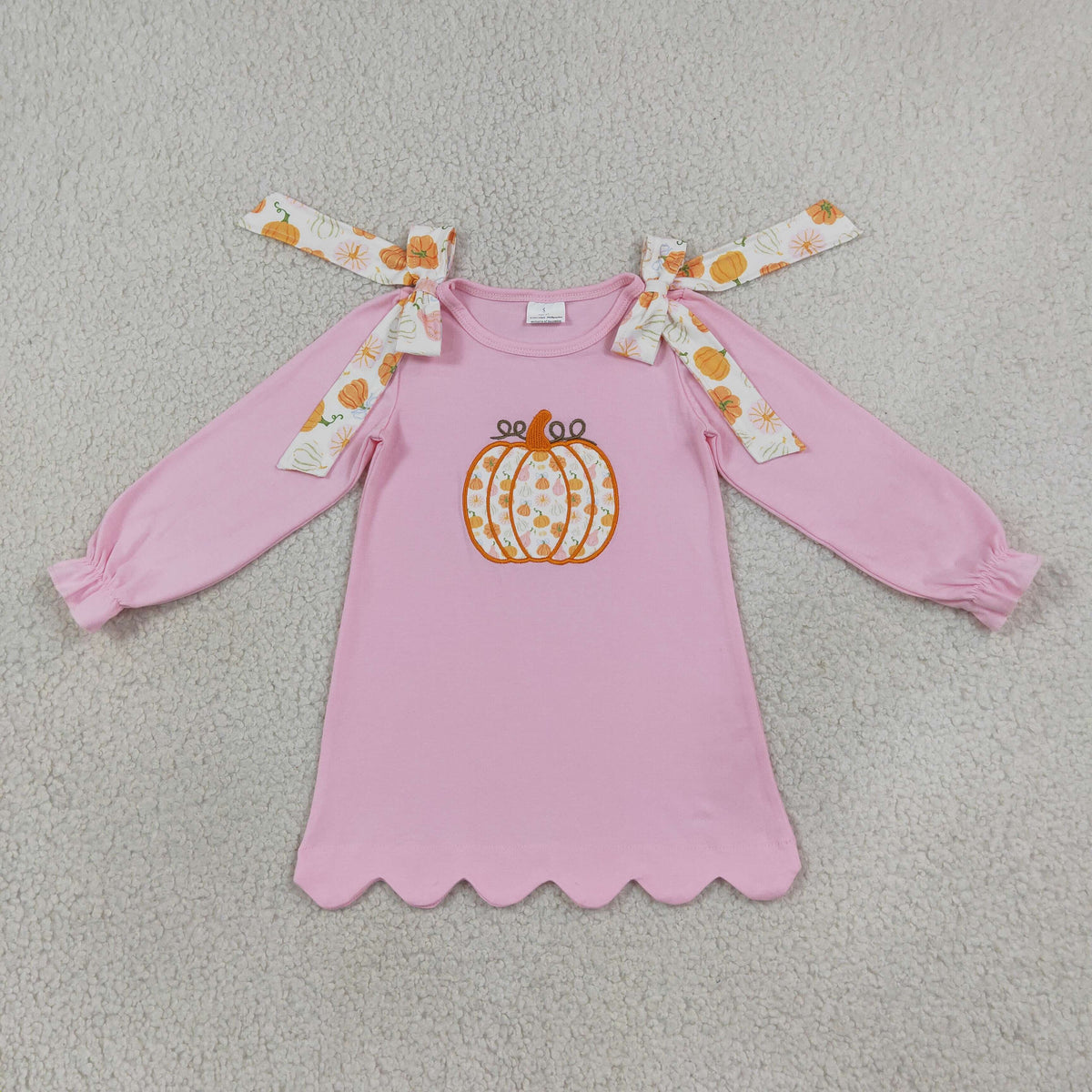 GLD1642 embroidery Scallop BOW pumpkin western girl dress RTS 202608 RTS