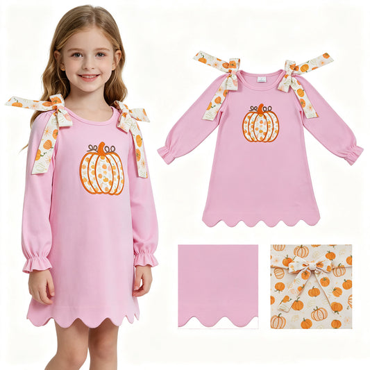 GLD1642 embroidery Scallop BOW pumpkin western girl dress RTS 202608 RTS