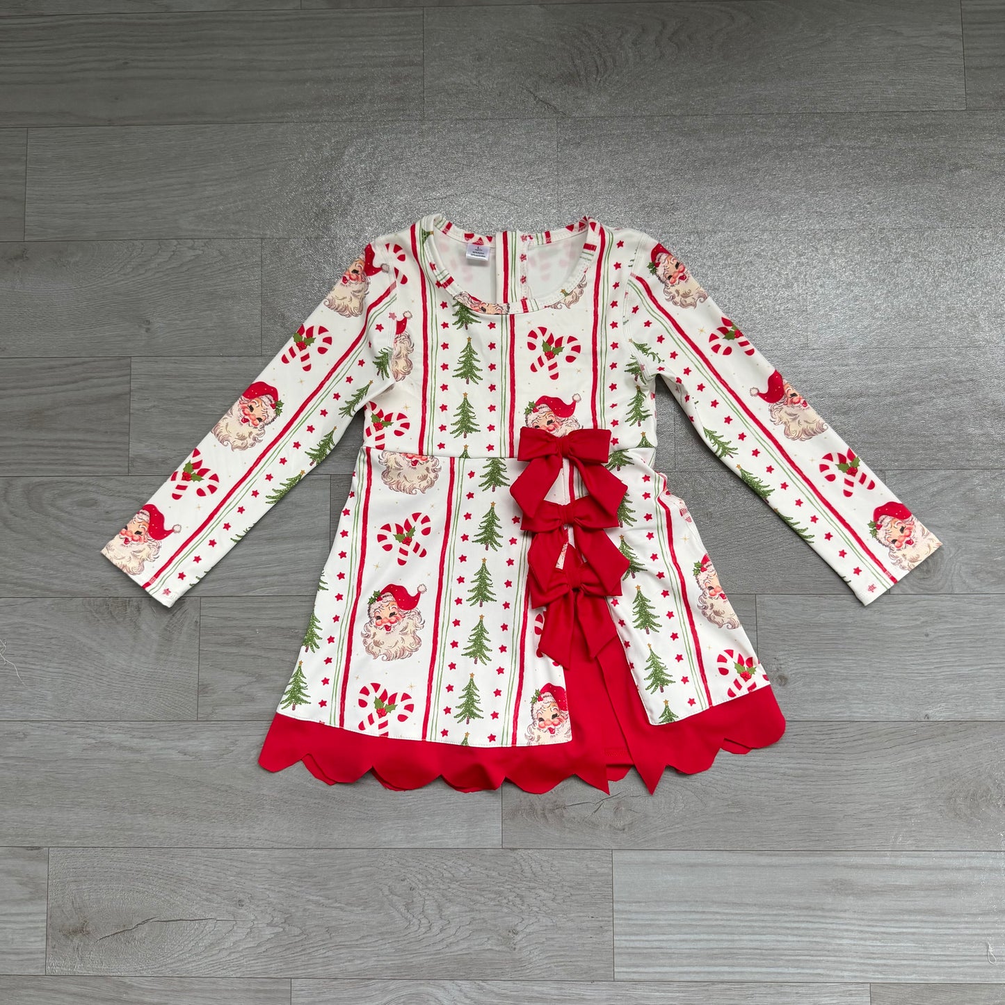 RTS GLD1650 Christmas Santa Print Bow Girls Athletic Yoga Dress 202608