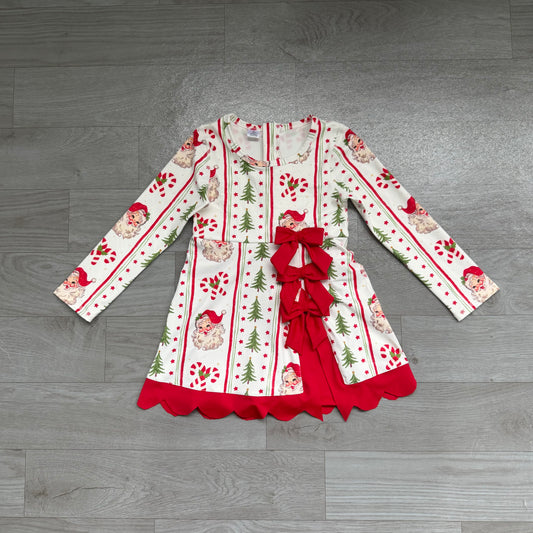 RTS GLD1650 Christmas Santa Print Bow Girls Athletic Yoga Dress 202608