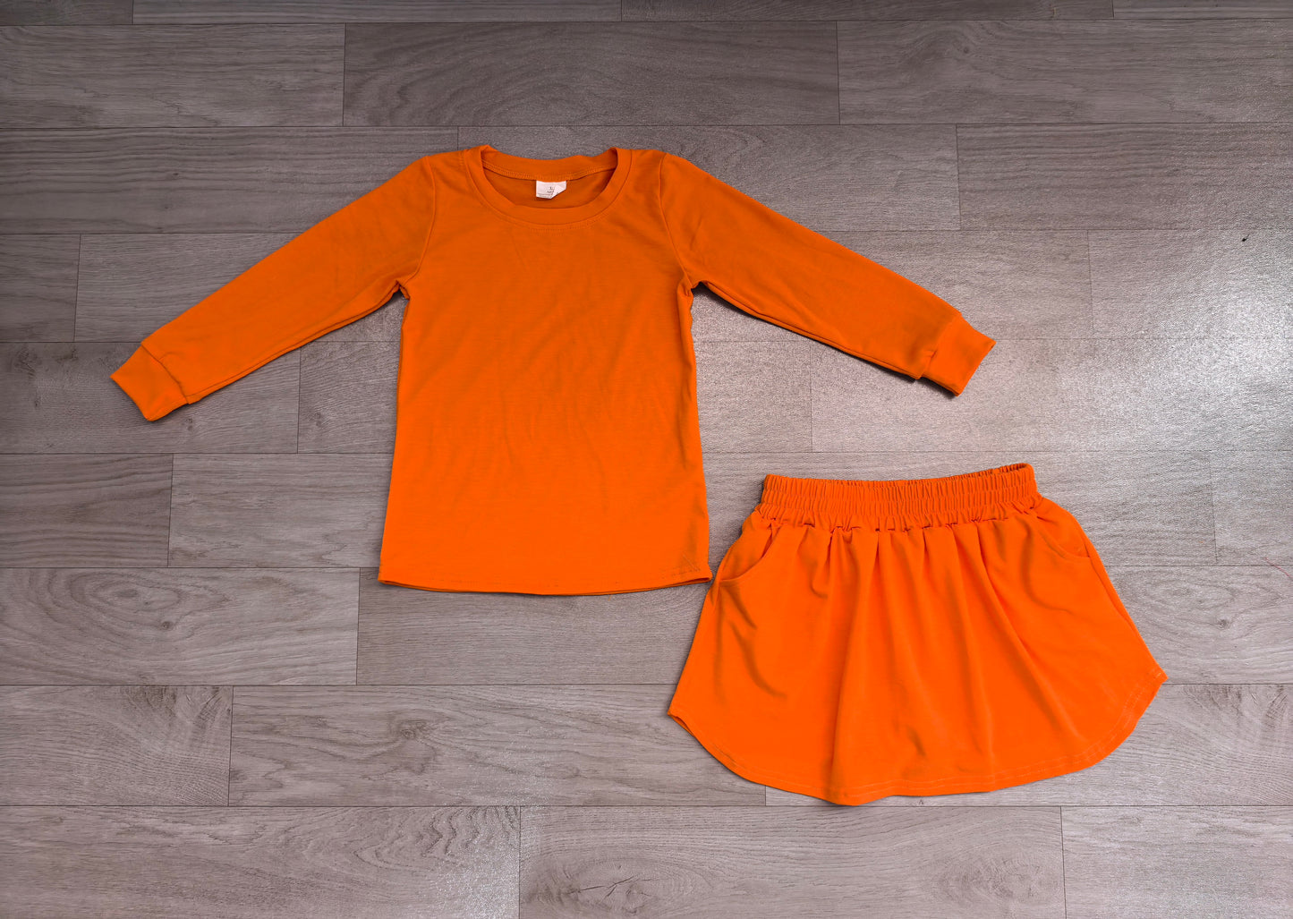 RTS GLD1696 Solid Long Sleeve Top Skirt Girls 2Pcs Outfit 202608