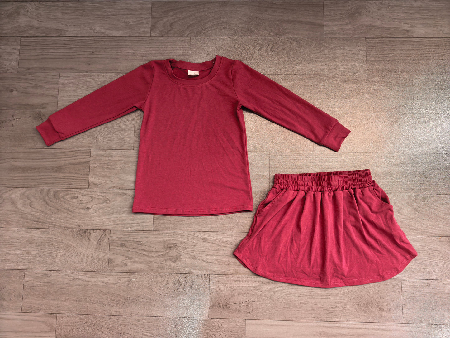 RTS GLD1697 Solid Long Sleeve Top Skirt Girls 2Pcs Outfit 20260