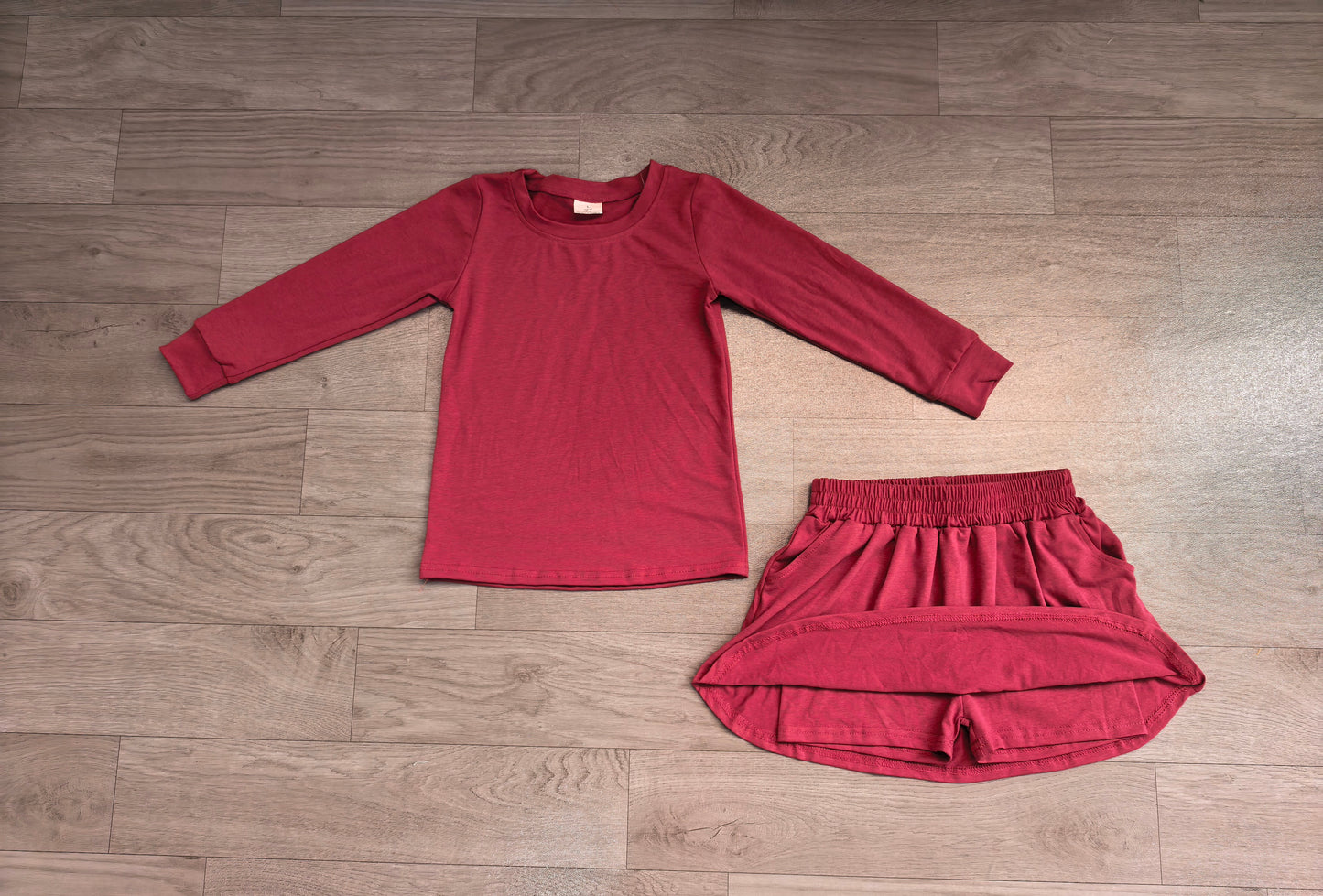 RTS GLD1697 Solid Long Sleeve Top Skirt Girls 2Pcs Outfit 20260
