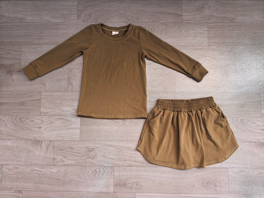 RTS GLD1698 Solid Long Sleeve Top Skirt Girls 2Pcs Outfit 202608