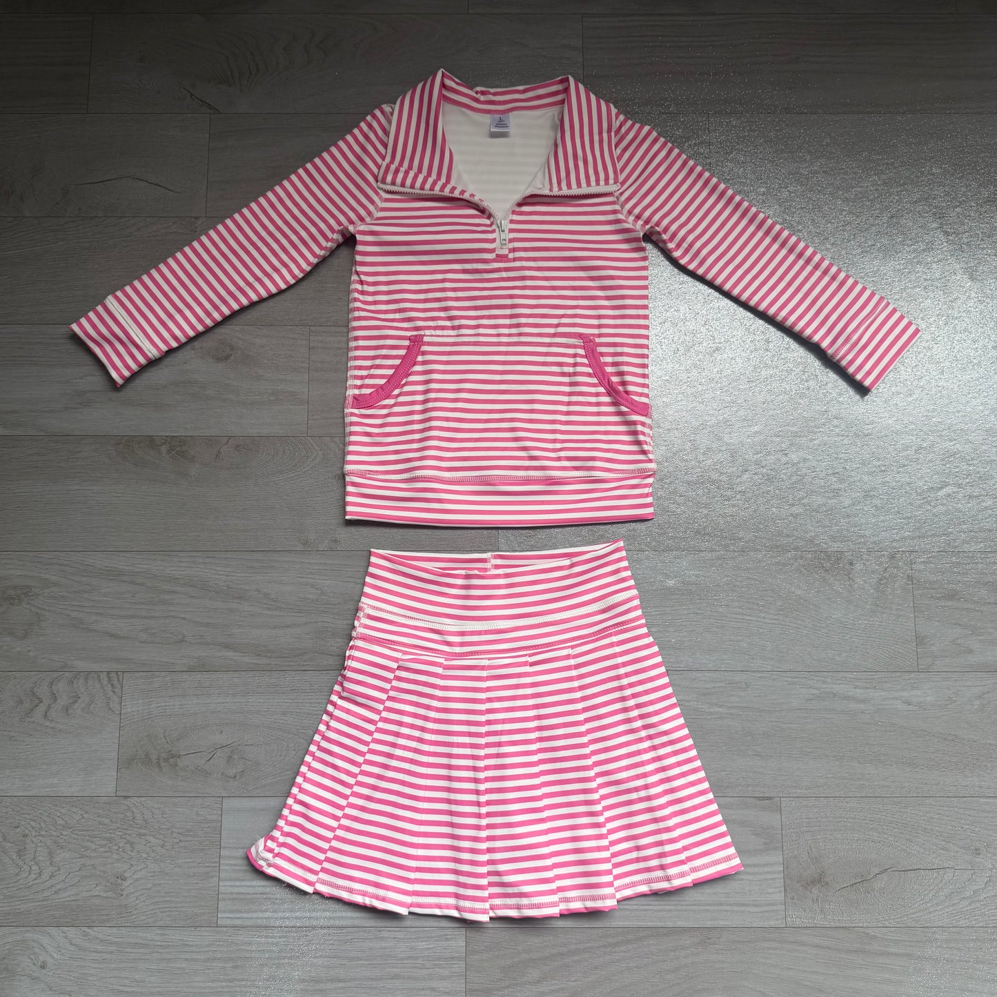GLD1699 pink stripe girl summer skort outfit  202619 preorder