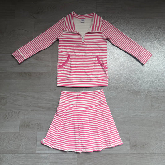 GLD1699 pink stripe girl summer skort outfit  202619 preorder