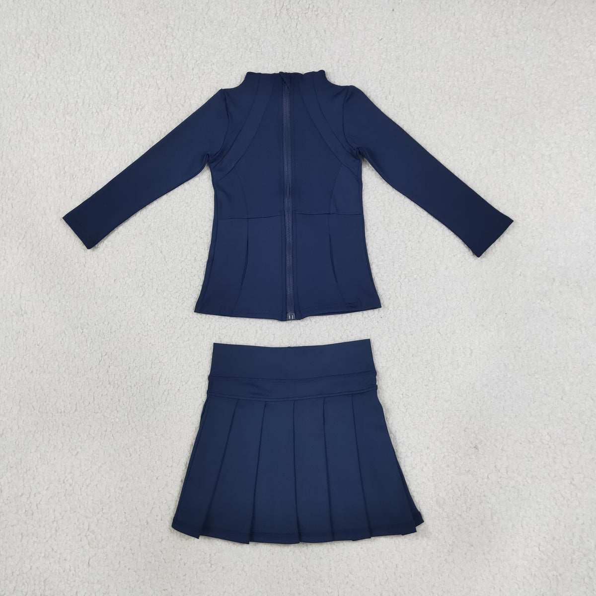 NO MOQ RTS GLD1705 Baby Girl Clothes Solid Navy Plain Print Long Sleeve Zip Top Skort Set 202610