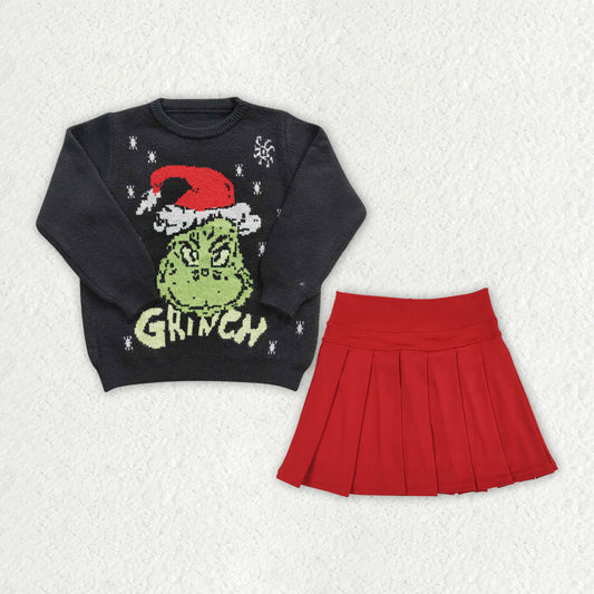 GLD1720 RTS long sleeve grinch sweater  Skorts girl outfit 202608
