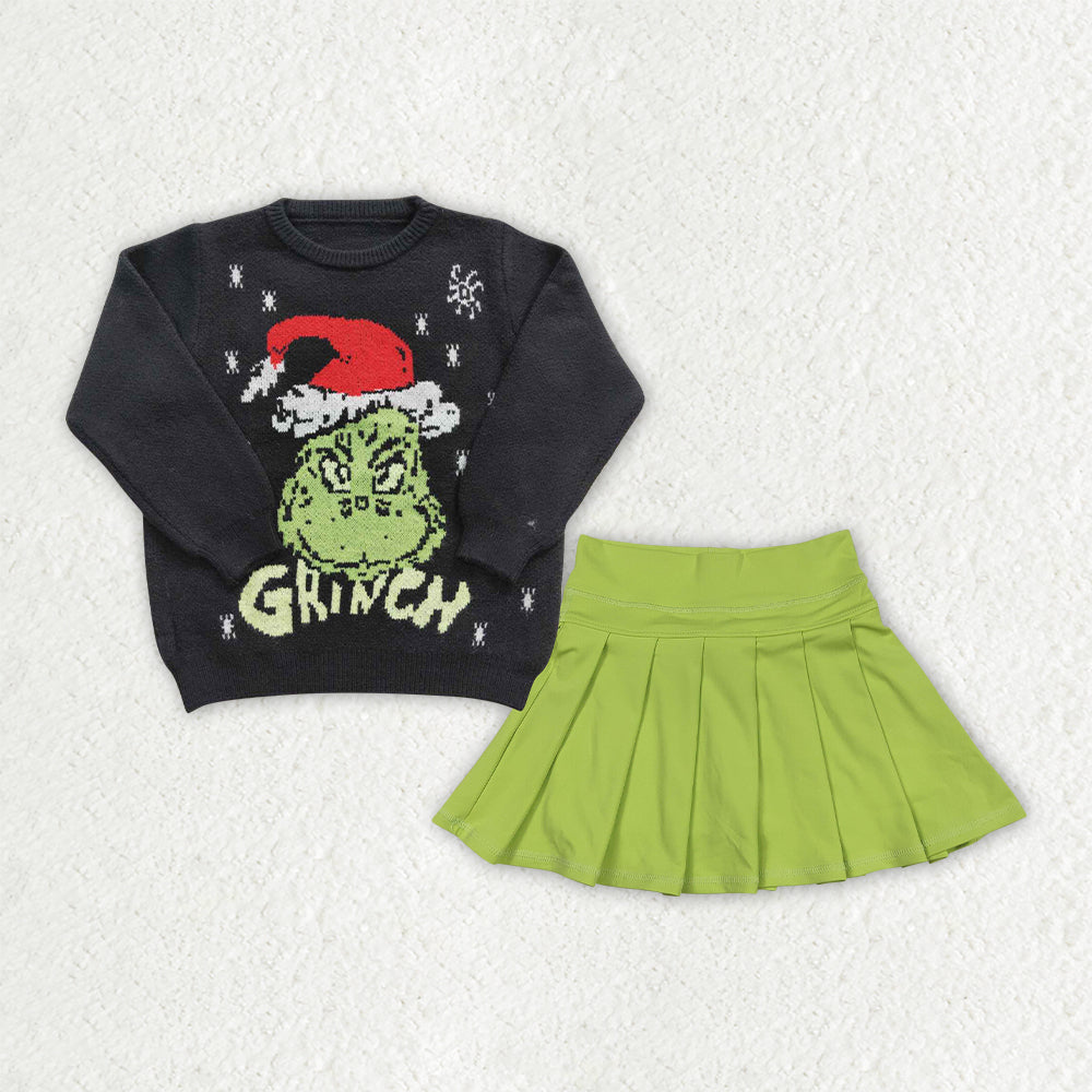GLD1721 RTS long sleeve grinch sweater  Skorts girl outfit 202608