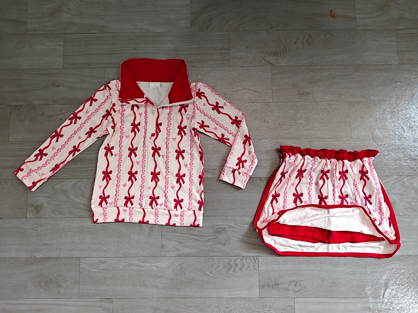 Preorder GLD1751 Bow Heart Print Girls Top Skirt Set 2Pcs Set girl outfit 20260827