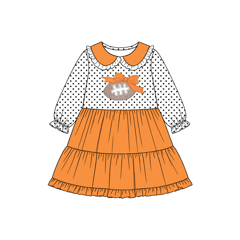 GLD1758 football bow orange winter long sleeves girl dress 202608 preorder