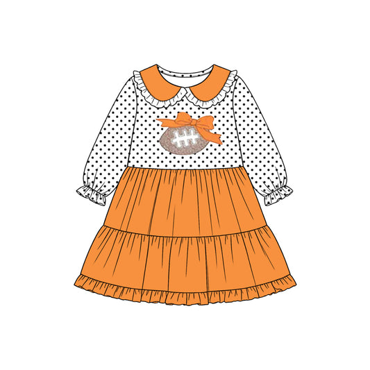 GLD1758 football bow orange winter long sleeves girl dress 202608 preorder