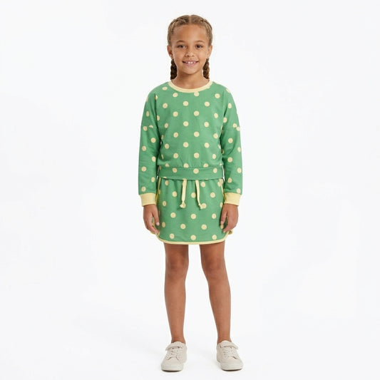 NO MOQ RTS GLD1764(1) Baby Girl Clothes Green Yellow Polka Dot Print Long Sleeve Top Skort Set 202610
