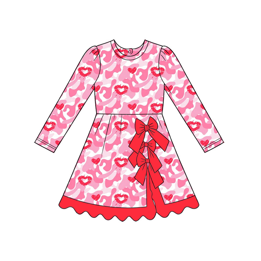 Pre-order GLD1817 yoga pink love leopard dress bow girl dress