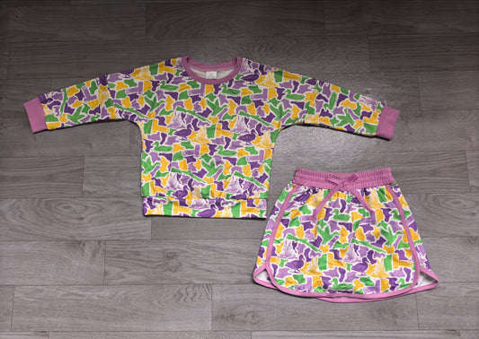 Sample-Real Pics GLD1824 Baby Girl Clothes Mardi Gras Duck Hunting Camo Print Long Sleeve Top Skort Outfit Set