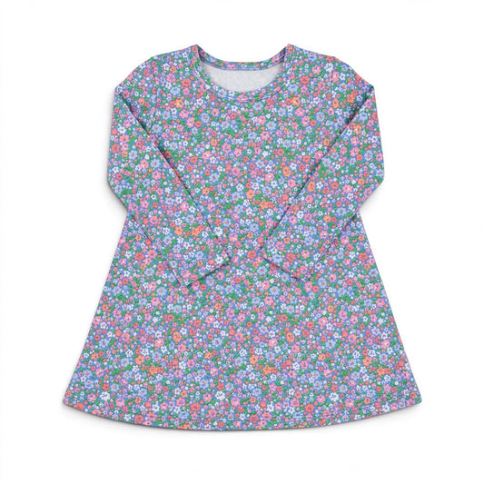 Preorder (moq 5) GLD1836 Baby Girl Clothes Ditsy Floral Print Long Sleeve A Line Swing Dress