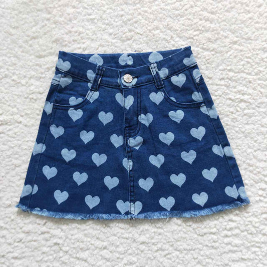 GLK0010 girl button blue heart love girl denim skirts 20230925  RTS