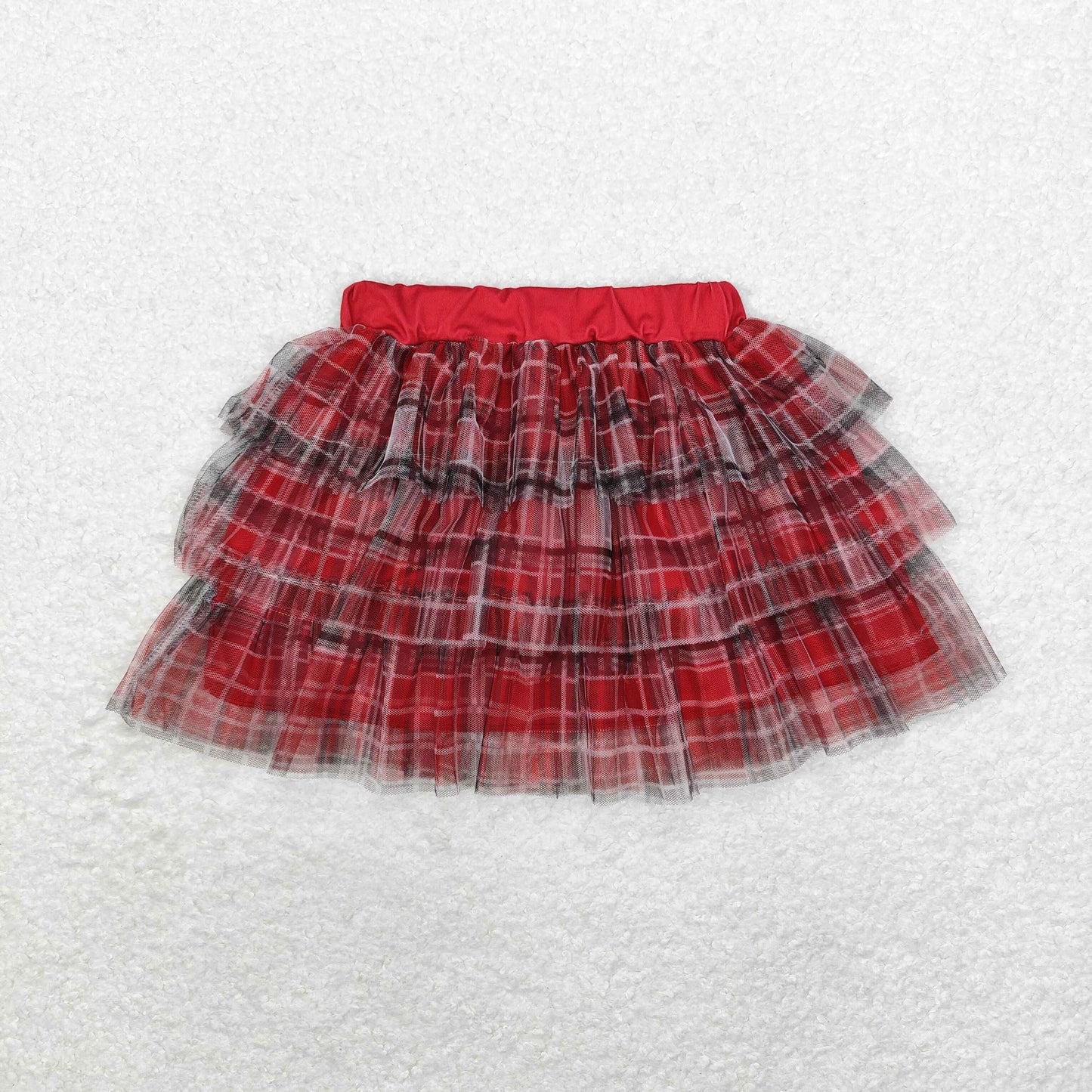 GLK0033 sibling tulle Christmas plaid red girl skirt 202408 RTS