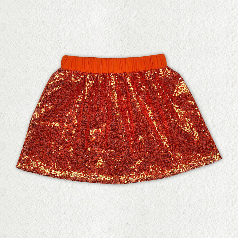 GLK0038 sibling orange sequin  girl skirt 202409 RTS