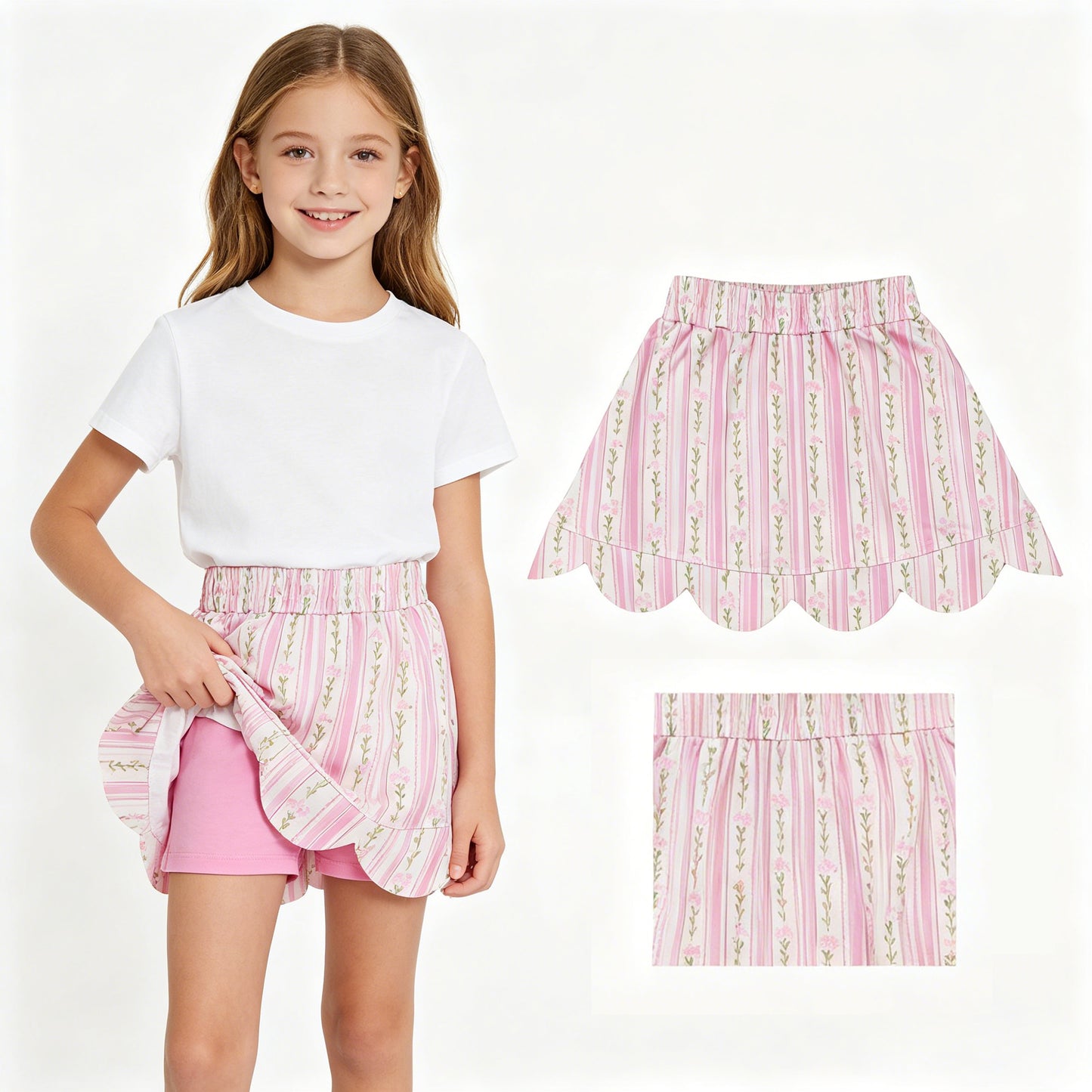 GLK0238   scallop pink girl kids shorts skirt 202605 RTS