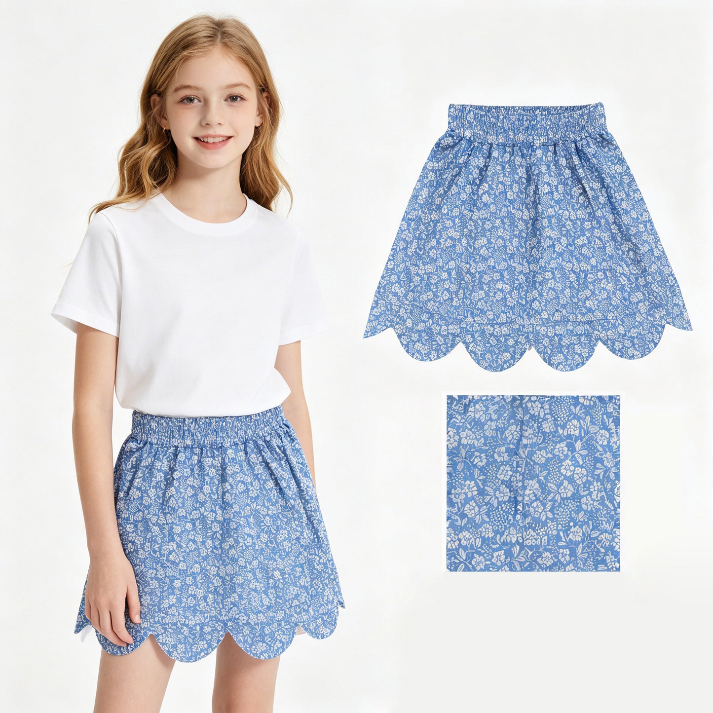 GLK0239  scallop blue girl kids shorts skirt 202605 RTS