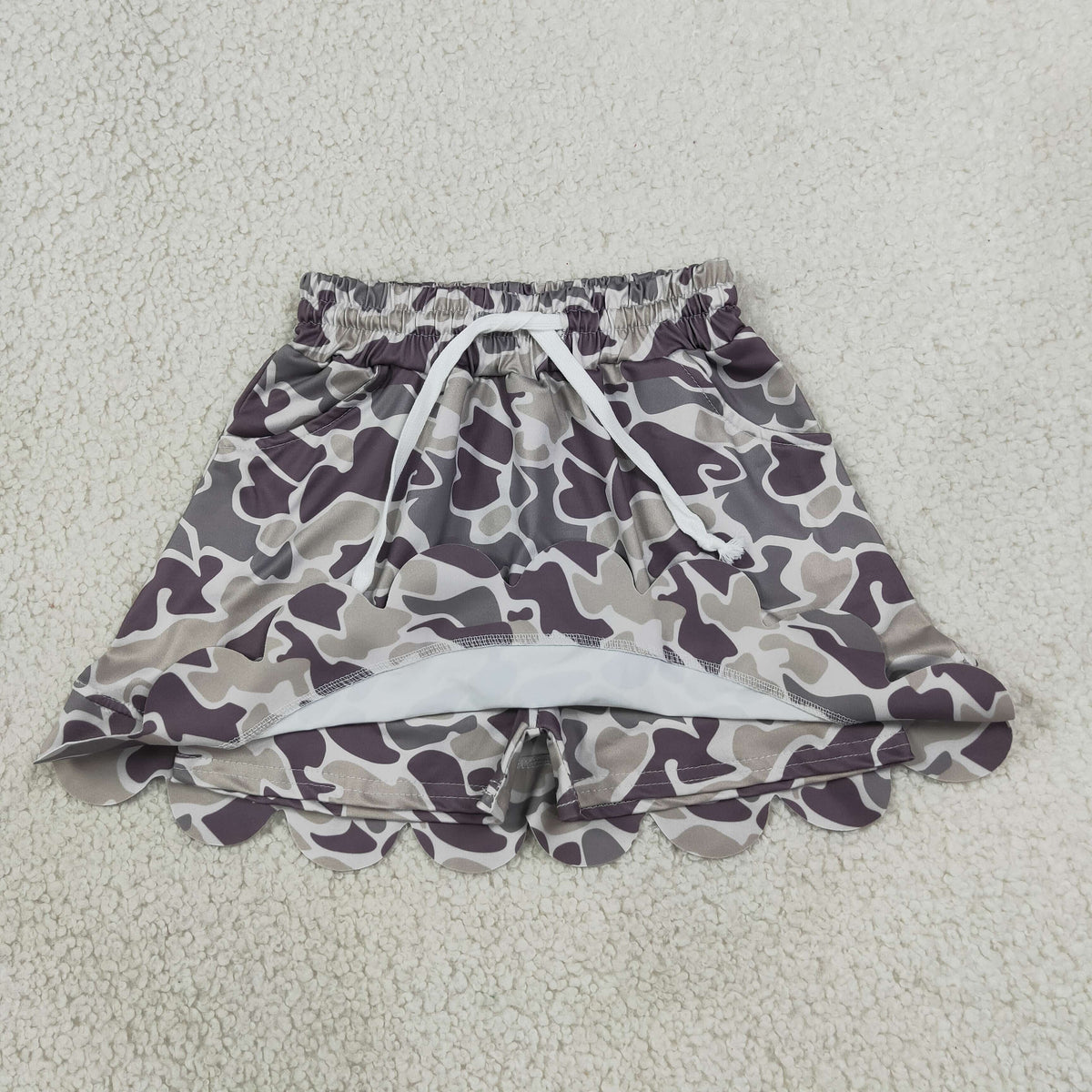 NO MOQ RTS GLK0297(1)-scallop Baby Girl Clothes Camo Print Scalloped Skort 202609