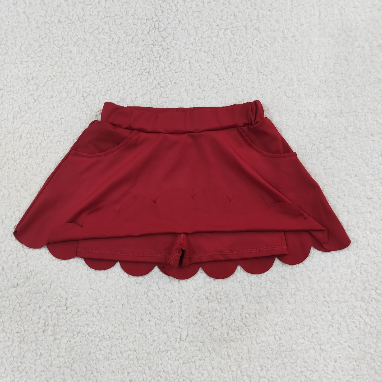 GLK0304 scallop red solid girl kids shorts skirt 202607 RTS