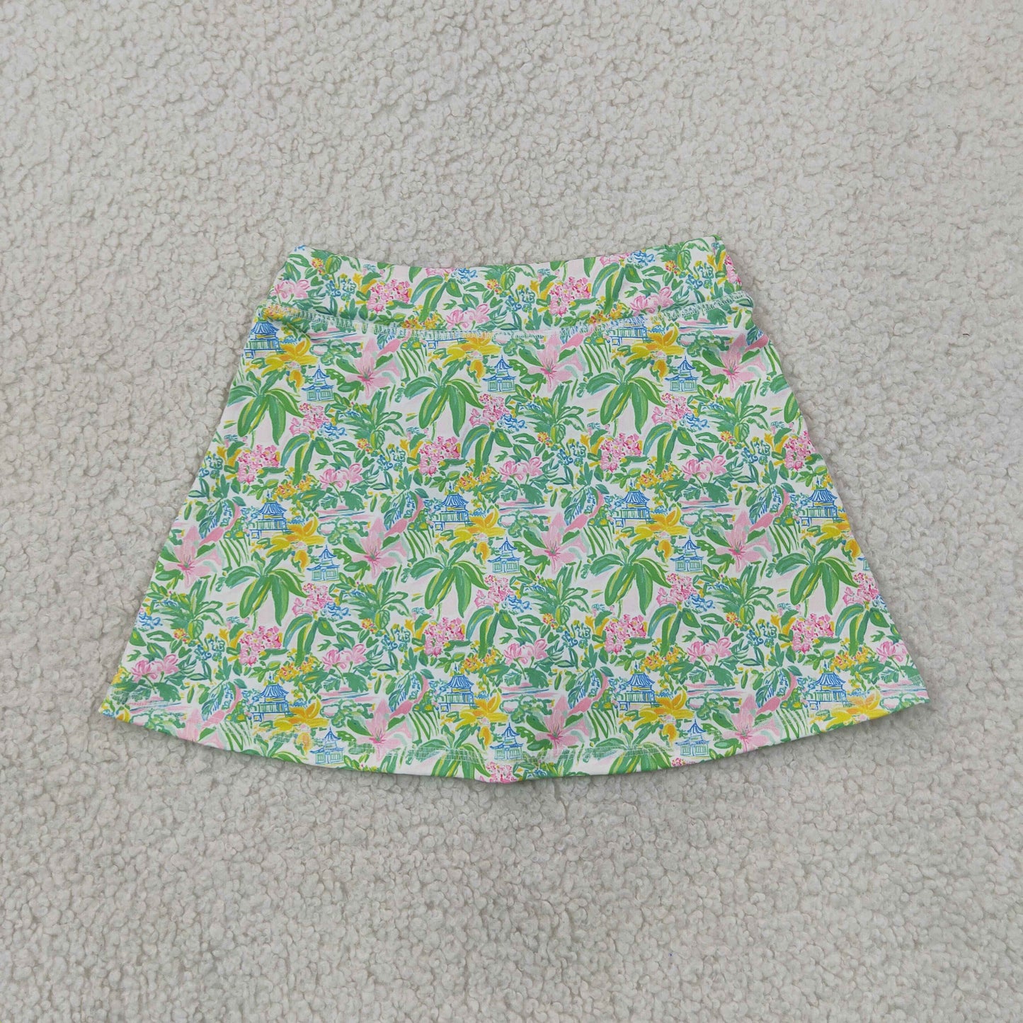 GLK0311 Floral Skort Girls Tropical Floral Elastic Waist Athletic Skort yoga  202607 RTS