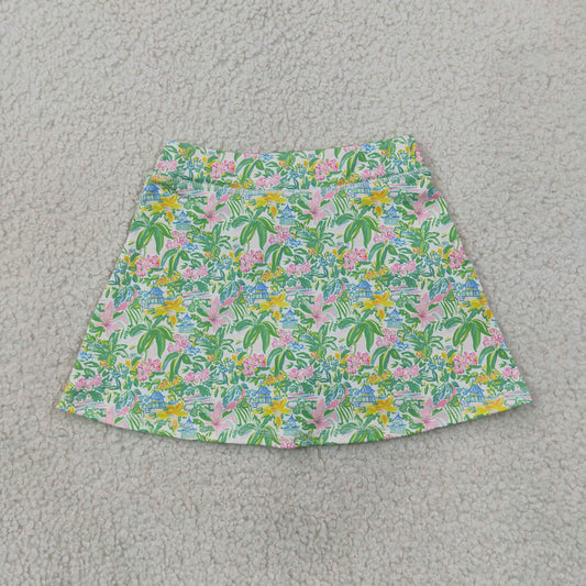 GLK0311 Floral Skort Girls Tropical Floral Elastic Waist Athletic Skort yoga  202607 RTS