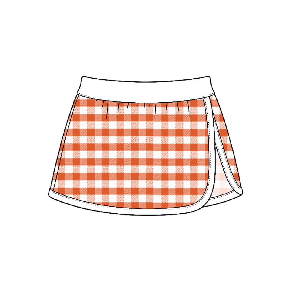 Preorder (moq 5) GLK0352 Baby Girl Clothes Fall Orange Gingham Plaid Print Skort