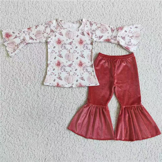 GLP0040 RTS   RTS long sleeve  Halloween velvet pink pants girl outfit