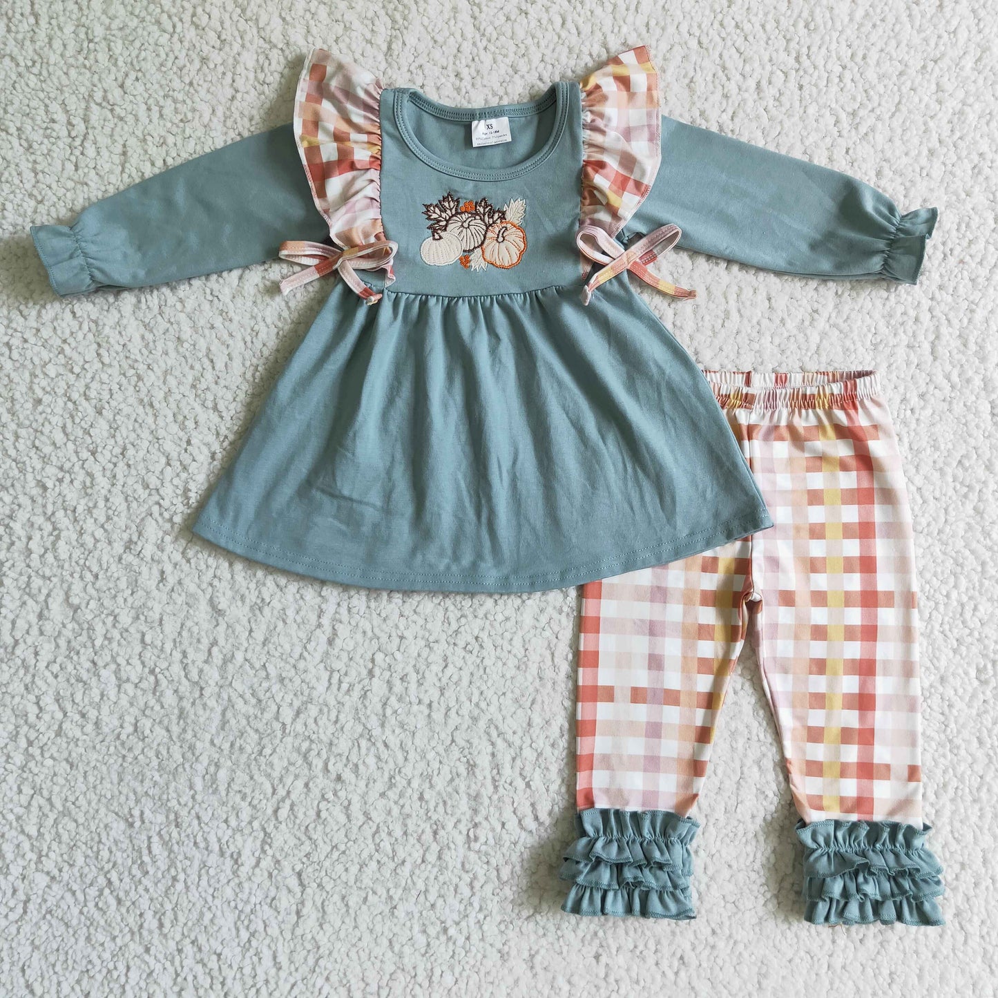 GLP0156 halloween pumpkin blue long sleeve baby plaid pants girl romper RTS 20230606